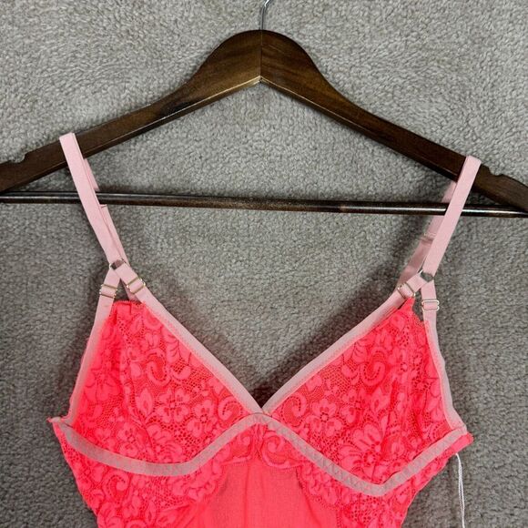 HAH‎ by Free People Bust Out Bodysuit Size Medium Fried Salmon Lace Mesh Top NEW - Picture 4 of 11